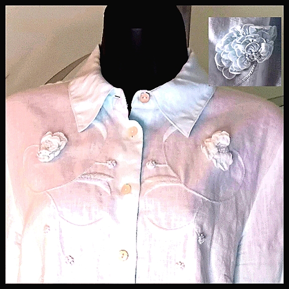 Grace Elements Embroidered Linen Blouse Medium - Picture 3 of 5